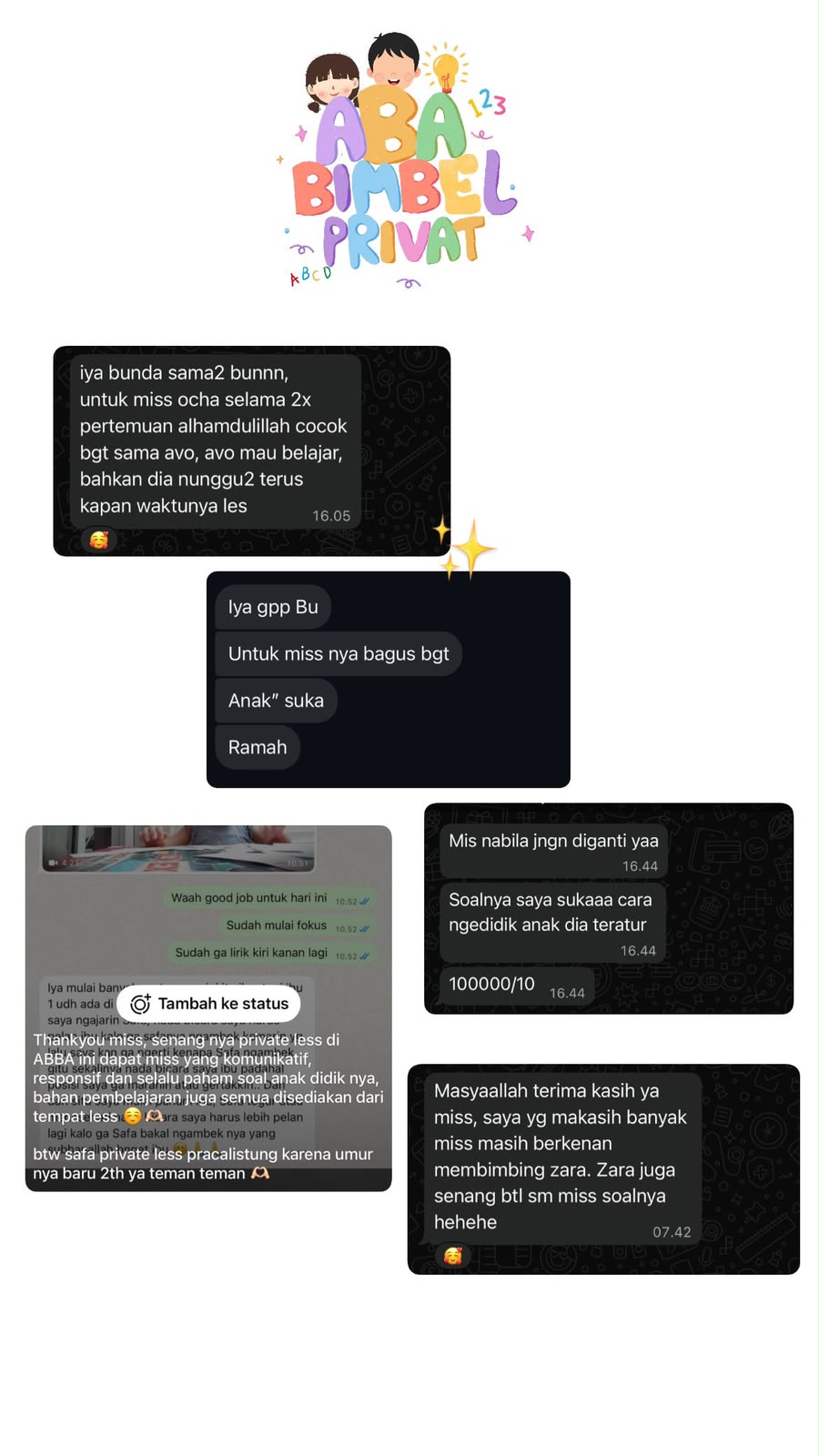 Testimoni orang tua murid ABA Bimbel Privat