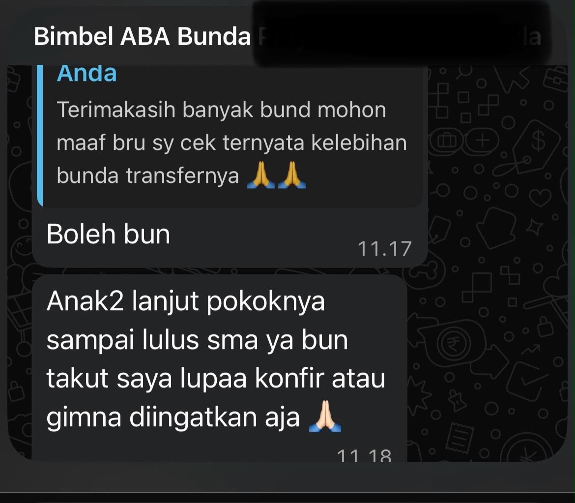 Testimoni orang tua murid ABA Bimbel Privat