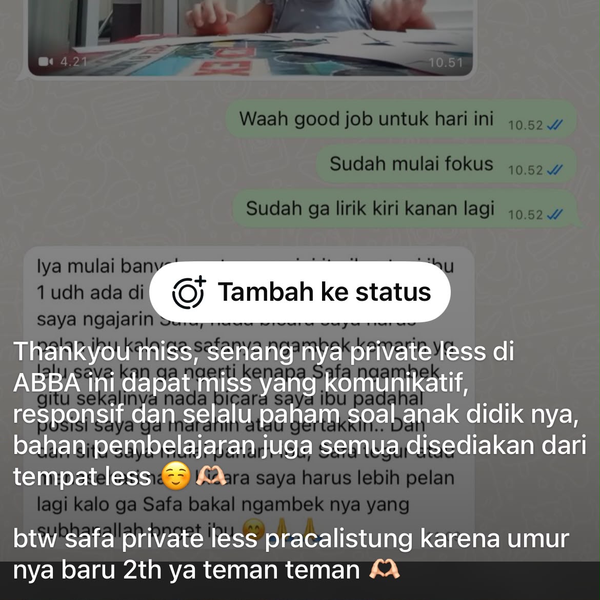 Testimoni orang tua murid ABA Bimbel Privat